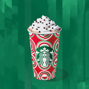 Starbucks peppermint mocha with whipped cream on a green background