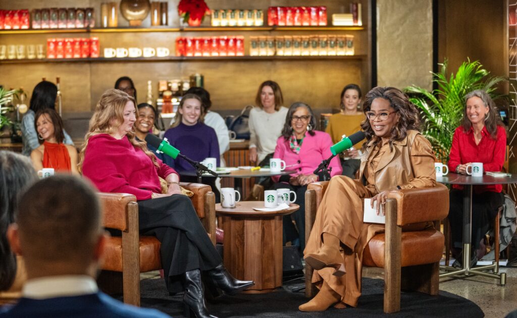 Oprah having a conversation with an audience
