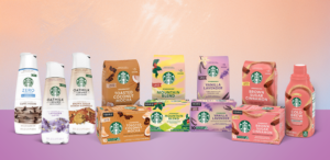 A lineup pf Starbucks at home coffee and creamers