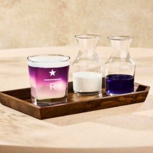 Starbucks Reserve Citrus Butterfly Pea Flower Tea Tasting on a tray