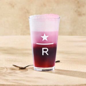 Sakura Float in a glass pink and dark purlple color