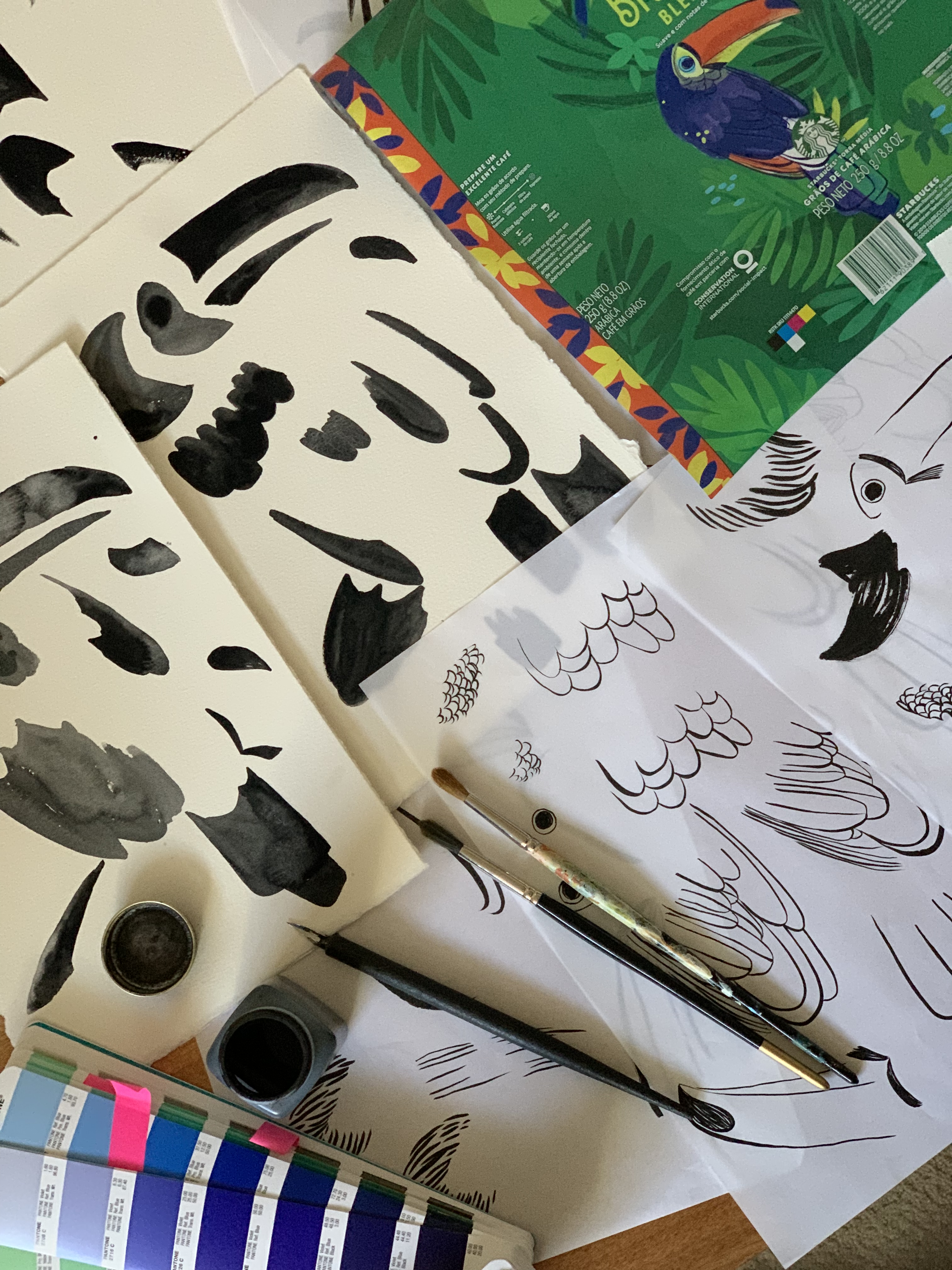 Acervo da artista Marisol Ortega; processo criativo para concepção da nova embalagem do Starbucks® Brasil Blend.